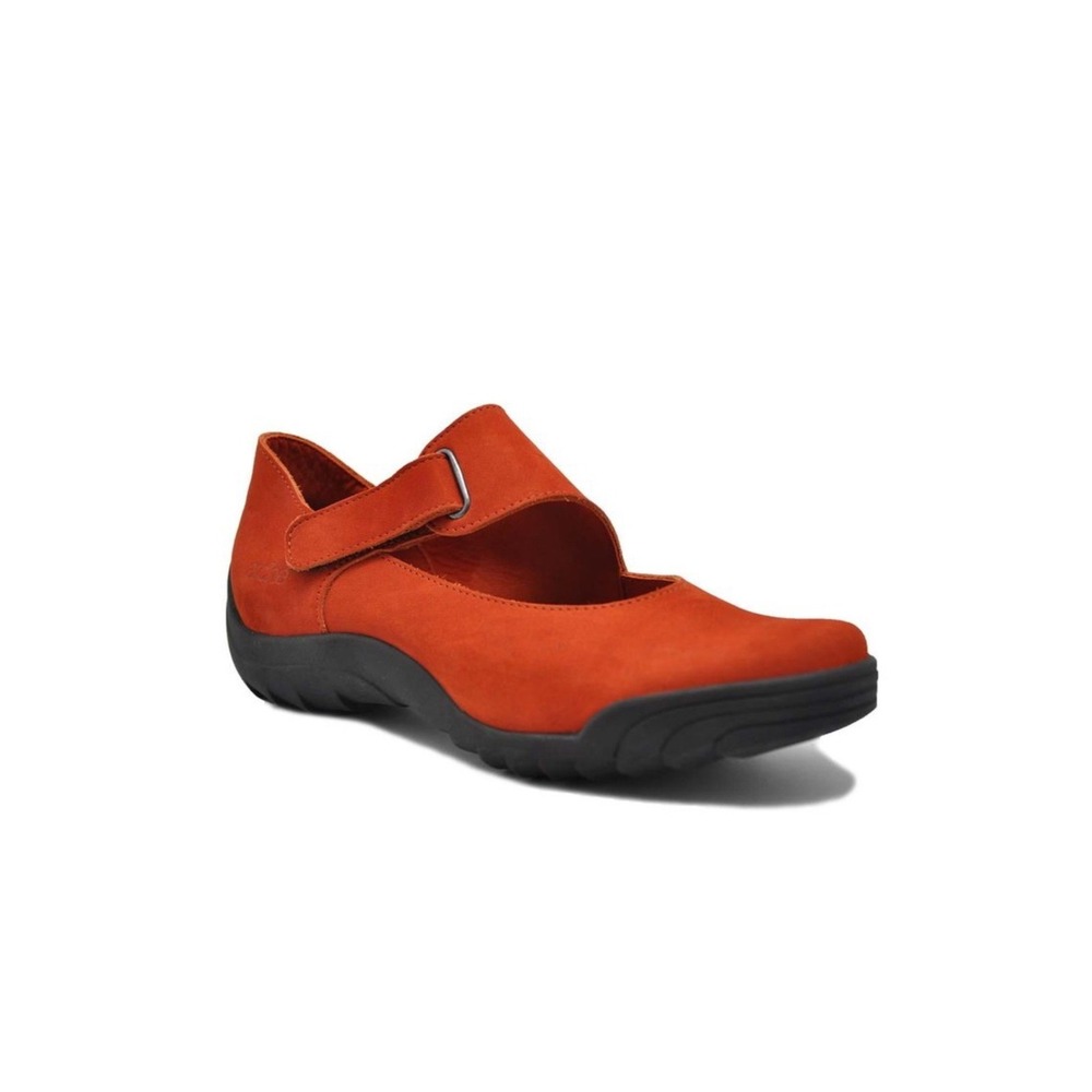 Stylish Arche Made in France Vibrant Orange Reeko Mary Jane Flats Nubuck Leather